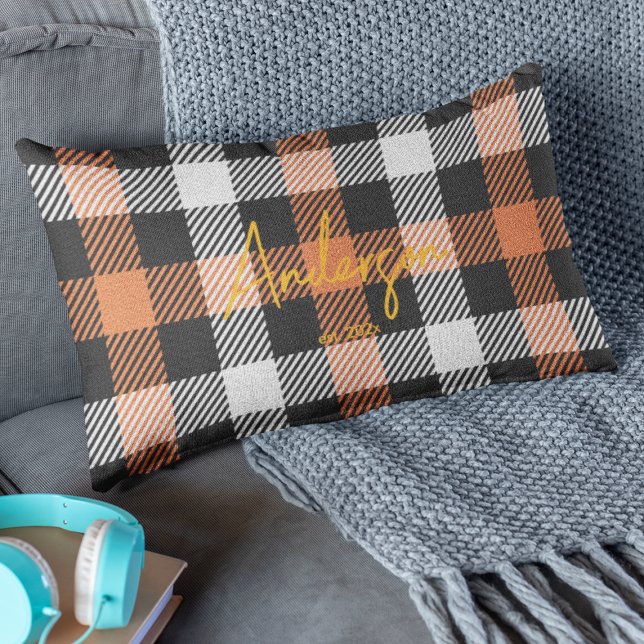 Stijlvolle Sinaasappel & zwarte Herfst kleur Plaid Kussen (Creator heeft geüpload)