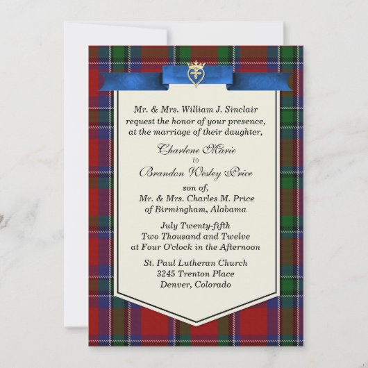 Stijlvolle Sinclair Tartan Plaid Custom Wedding Kaart (Voorkant)