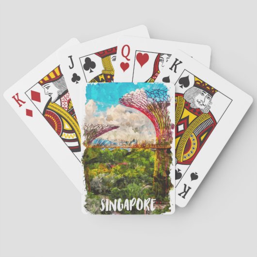 Stijlvolle Singapore Azië Waterverf reizen Pokerkaarten (Achterkant)