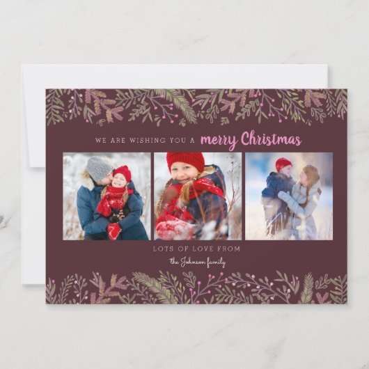 Stijlvolle sinus groene donkerrode bomen kerst feestdagenkaart (Voorkant)