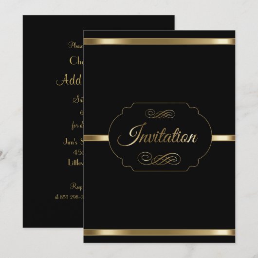 Stijlvolle Sjabloon voor zwarte en goudfeesten Kaart (Voorkant / Achterkant)