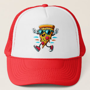 Stijlvolle smakelijke pizza slice karakter voegt e trucker pet