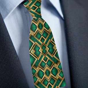 Stijlvolle smaragdgroene en gouden das
