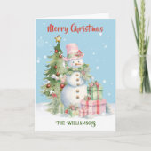 Stijlvolle Sneeuwman (Lady) Waterverf Kerstboom Kaart (Voorkant)