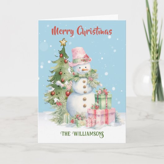 Stijlvolle Sneeuwman (Lady) Waterverf Kerstboom Kaart (Voorkant)