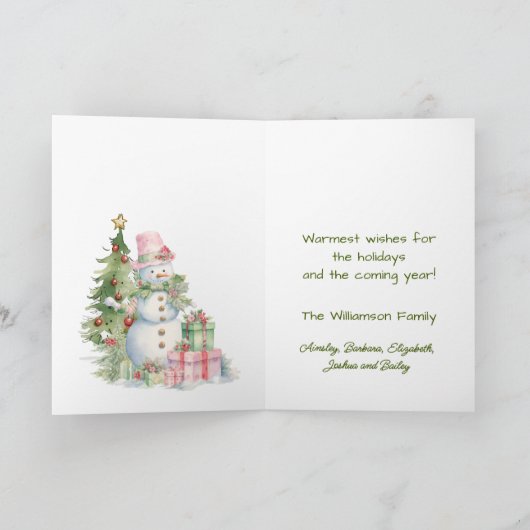 Stijlvolle Sneeuwman (Lady) Waterverf Kerstboom Kaart (Binnen)