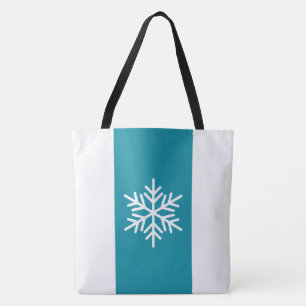 Stijlvolle Sneeuwvlok Turquoise Wit Verticale Stre Tote Bag