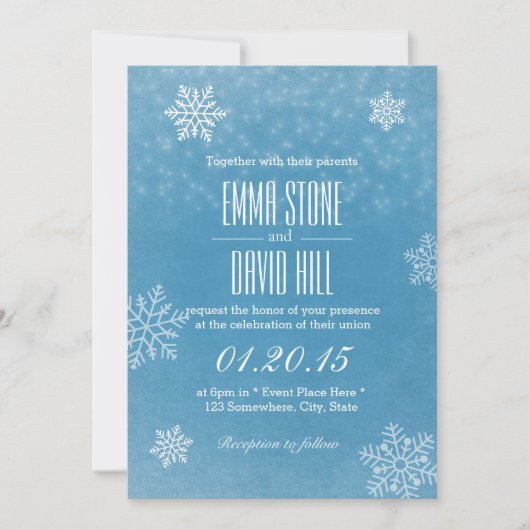 Stijlvolle sneeuwvlokken Winter Wedding Invitation Kaart (Voorkant)