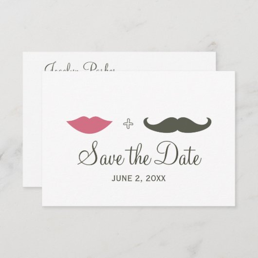 Stijlvolle Snor en Lippen Save the Date (Voorkant / Achterkant)
