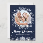 Stijlvolle Snowflakes Navy 2 Foto Familie Kerstmis Feestdagenkaart (Voorkant)