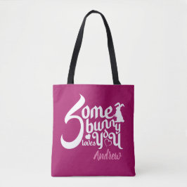 Stijlvolle Somebunny Magenta White Bunny Typograph Tote Bag