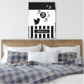 Stijlvolle Songbird Black White - Aangepaste strep Canvas Afdruk (Insitu (Slaapkamer))