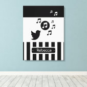 Stijlvolle Songbird Black White - Aangepaste strep Canvas Afdruk (Insitu (Houten vloer))