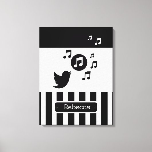 Stijlvolle Songbird Black White - Aangepaste strep Canvas Afdruk (Voorkant)