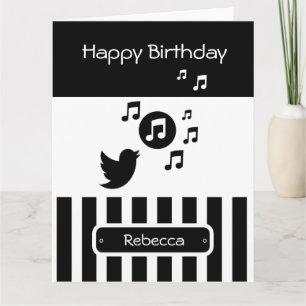 Stijlvolle Songbird Black White - Aangepaste strep Kaart