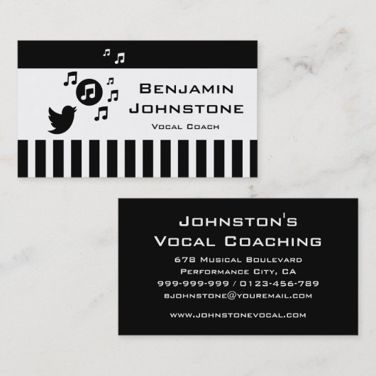 Stijlvolle Songbird Black White - Aangepaste strep Visitekaartje (Voorkant / Achterkant)