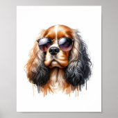 Stijlvolle Spaniel in Zonnebril Waterverf Pet Art Poster (Voorkant)