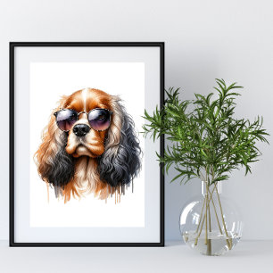 Stijlvolle Spaniel in Zonnebril Waterverf Pet Art Poster