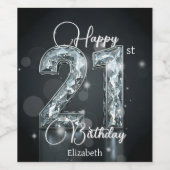 Stijlvolle Sparkling Diamond-Encrusted 21st Verjaa Wijn Etiket (Enkel label)