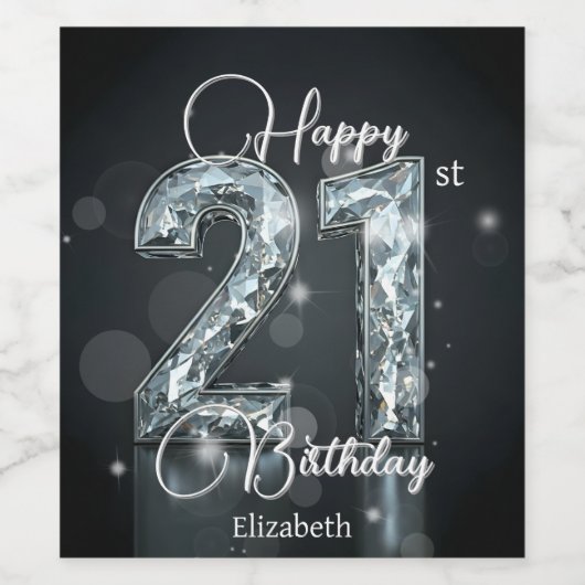 Stijlvolle Sparkling Diamond-Encrusted 21st Verjaa Wijn Etiket (Enkel label)