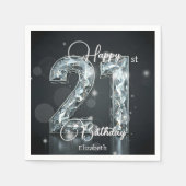 Stijlvolle Sparkling Diamond op Black 21st Birthda Servet (Voorkant)
