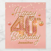 Stijlvolle Sparkling Soft Pink & Gold 40e Verjaard Wijn Etiket (Enkel label)