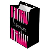 Stijlvolle, speciaal uitgeruste zwarte witte roze  medium cadeauzakje (Voorkant Gekanteld)