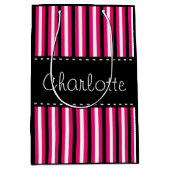 Stijlvolle, speciaal uitgeruste zwarte witte roze medium cadeauzakje (Voorkant)