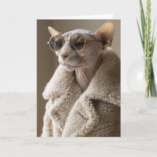Stijlvolle Sphynx Cat in zonnebril en Sherpa Coat