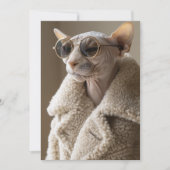 Stijlvolle Sphynx Cat in zonnebril en Sherpa Coat Kaart (Voorkant)