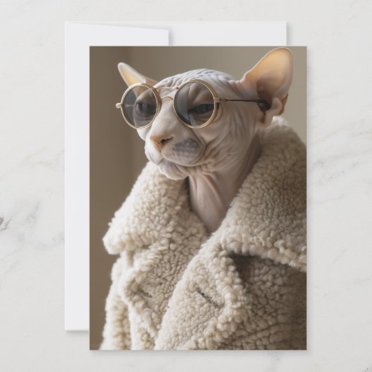 Stijlvolle Sphynx Cat in zonnebril en Sherpa Coat Kaart (Voorkant)