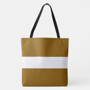 Stijlvolle sportieve brede goudbruine witte strepe tote bag