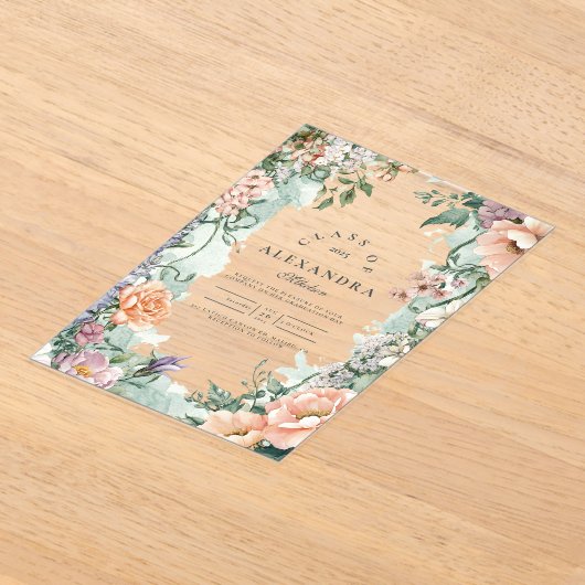 Stijlvolle Spring Wildflower Afstudeerfeest Acryl Uitnodigingen (Laagn)