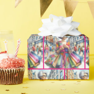 Stijlvolle stad Vrouw Shopper Cadeaupapier