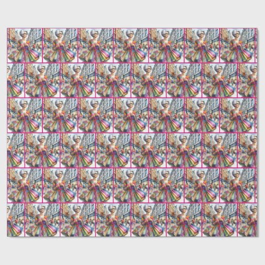 Stijlvolle stad Vrouw Shopper Cadeaupapier (Vlak)