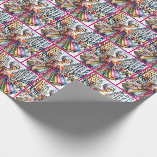 Stijlvolle stad Vrouw Shopper Cadeaupapier (Hoek)