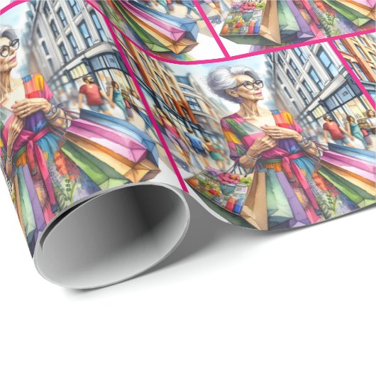 Stijlvolle stad Vrouw Shopper Cadeaupapier (Rol Hoek)