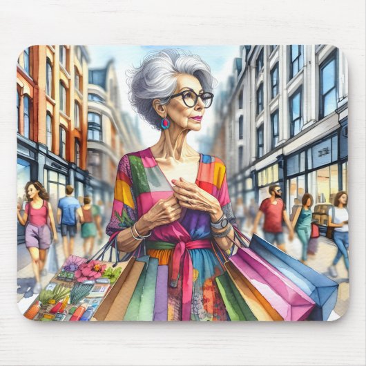 Stijlvolle stad Vrouw Shopper Muismat (Voorkant)