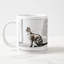 Stijlvolle Stads Kat Minimalistische Kunst Grote Koffiekop
