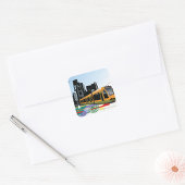 Stijlvolle stads tram vervoer kunst vierkante sticker