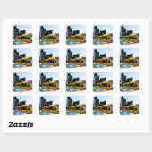 Stijlvolle stads tram vervoer kunst vierkante sticker (Vel)
