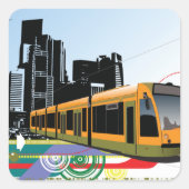 Stijlvolle stads tram vervoer kunst vierkante sticker (Voorkant)
