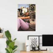 Stijlvolle stadsfiets. Vrouw met  Bike Art Poster (Thuiskantoor)