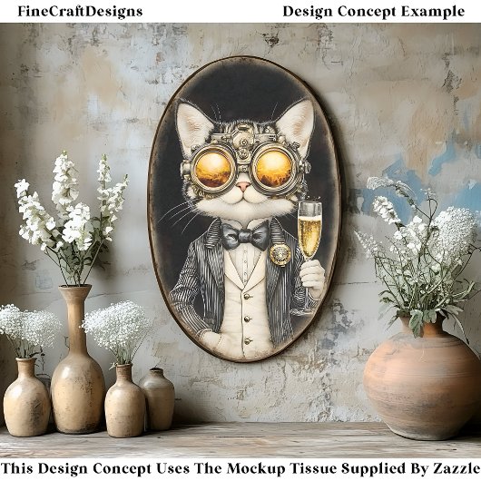 Stijlvolle Steampunk Cat + Champagne AG9 Decoupage Tissuepapier