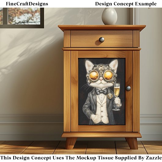 Stijlvolle Steampunk Cat + Champagne AG9 Decoupage Tissuepapier
