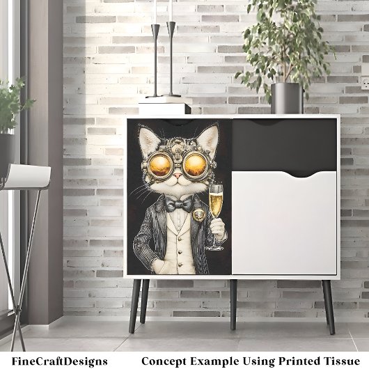 Stijlvolle Steampunk Cat + Champagne AG9 Decoupage Tissuepapier
