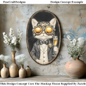Stijlvolle Steampunk Kat + Champagne AG9 Découpage Tissuepapier