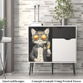 Stijlvolle Steampunk Kat + Champagne AG9 Découpage Tissuepapier