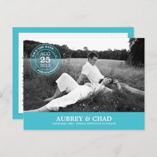 Stijlvolle stempel Save the date Briefkaart (turqu (Voorkant / Achterkant)