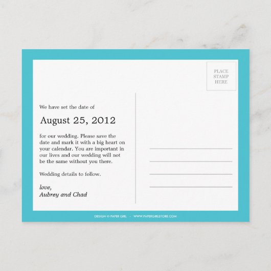 Stijlvolle stempel Save the date Briefkaart (turqu (Achterkant)